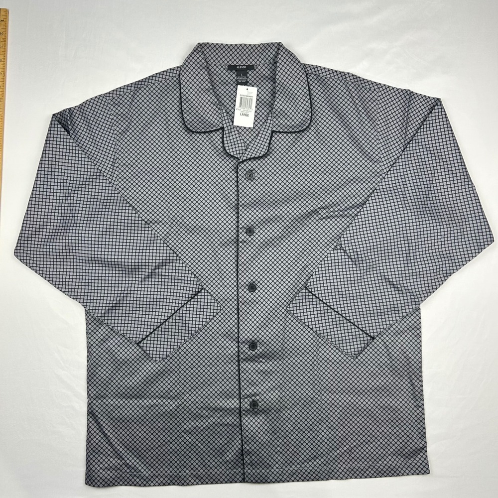 Alfani Mens Pajama Set Large Grey Loop Geometric Long Sleeve Button Down New